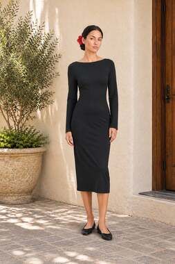 Wild Fable Black Long Sleeve Midi Dress Small NWT Minimalist Little Black Dress